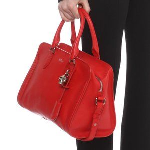 Alexander McQueen Red Skull Padlock Leather Satchel